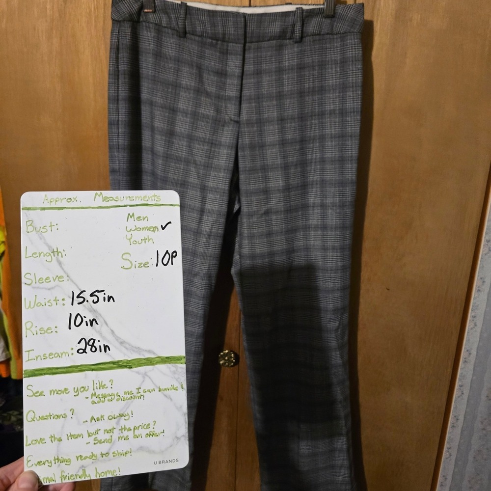 Worthington Petite Stretch Glen Plaid Dress Pants Grey Black Size 10P Straight - Picture 2 of 6